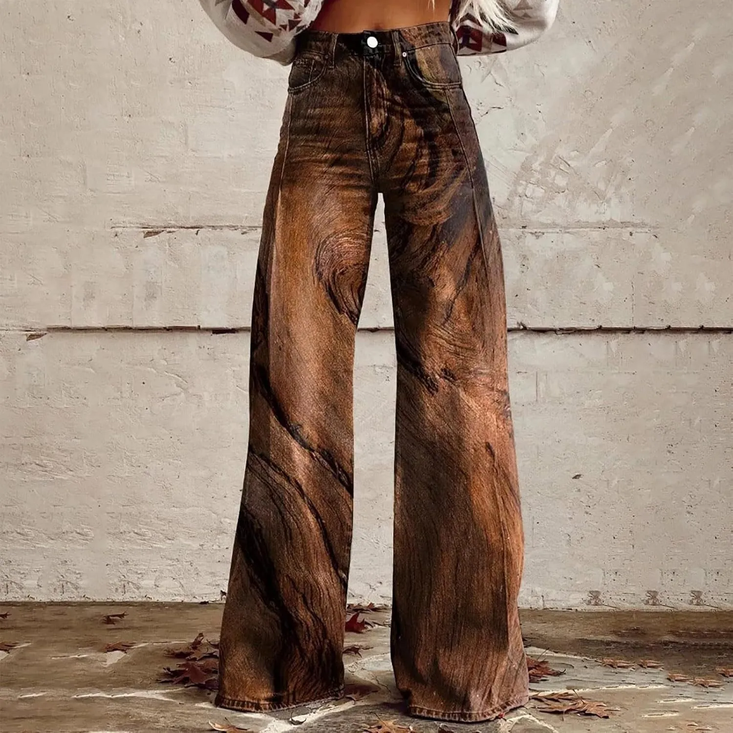Loose Straight Cargo Pants Women Vintage Hippie Pants Casual High Waist Trendy Wide Leg Trousers Tie Dye Print Pants