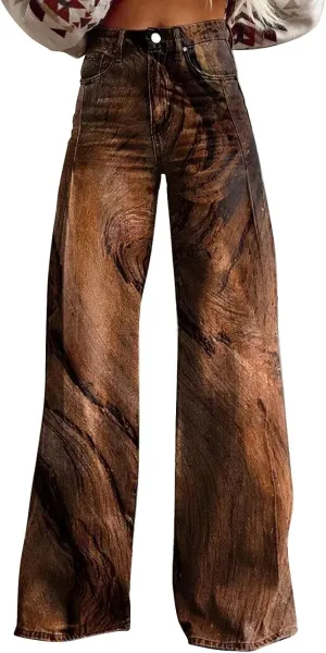Loose Straight Cargo Pants Women Vintage Hippie Pants Casual High Waist Trendy Wide Leg Trousers Tie Dye Print Pants