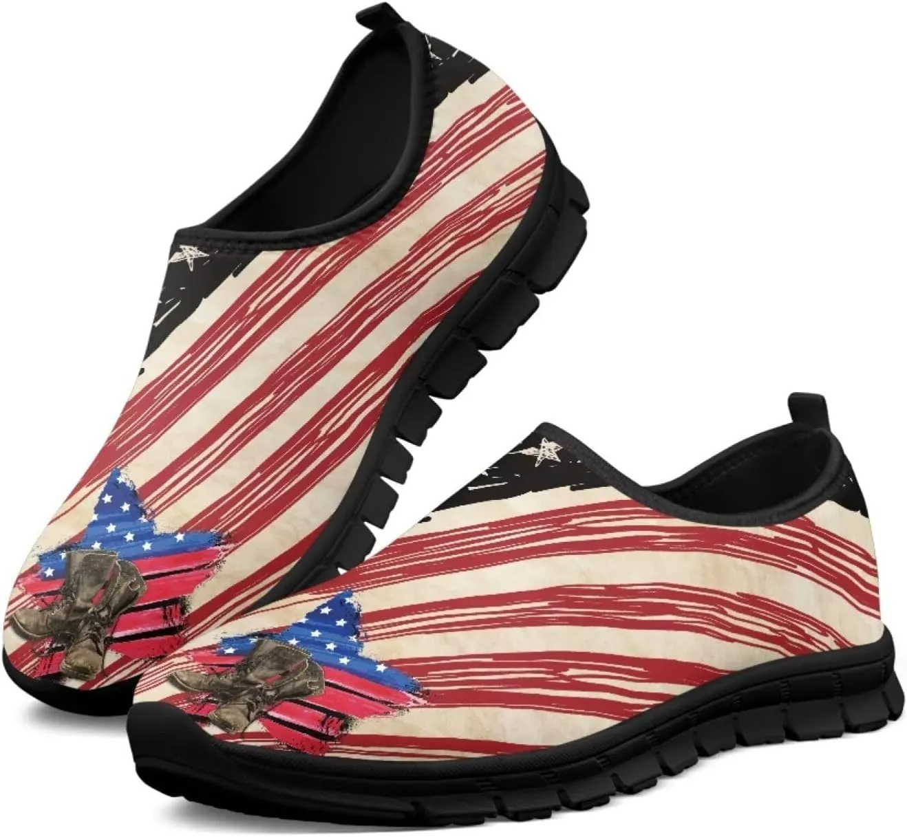 Low-Cut Flag Print Casual Shoes - Polyester Fabric, Non-Slip Walking Shoes Women's Tennis Shoes