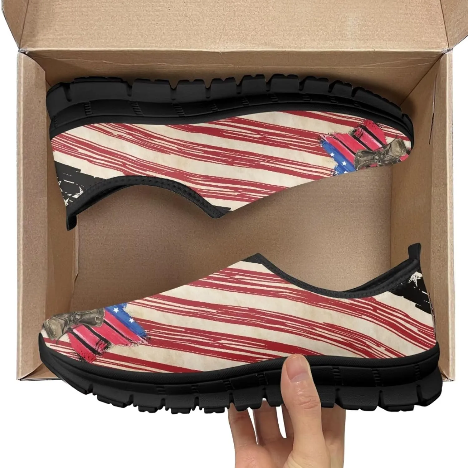 Low-Cut Flag Print Casual Shoes - Polyester Fabric, Non-Slip Walking Shoes Women's Tennis Shoes