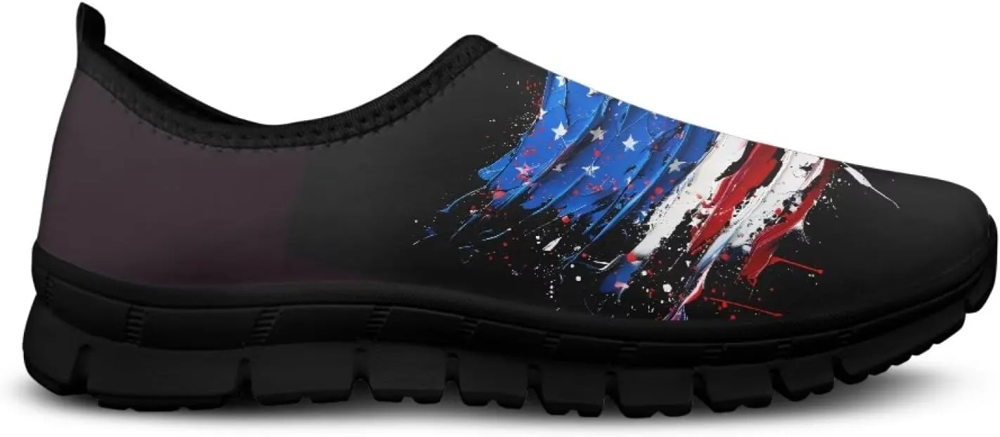 Low-Cut Flag Print Casual Shoes - Polyester Fabric, Non-Slip Walking Shoes Women's Tennis Shoes