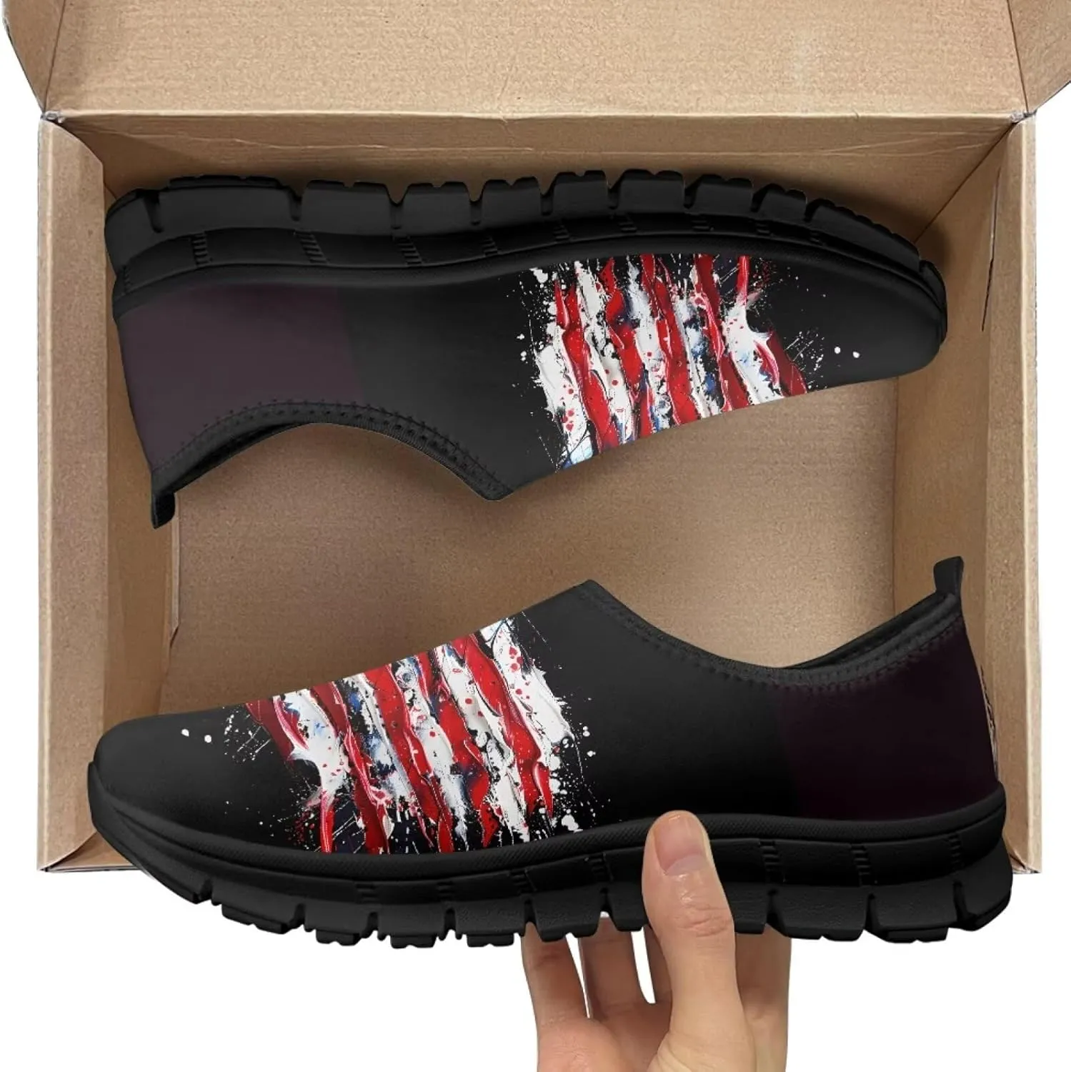 Low-Cut Flag Print Casual Shoes - Polyester Fabric, Non-Slip Walking Shoes Women's Tennis Shoes