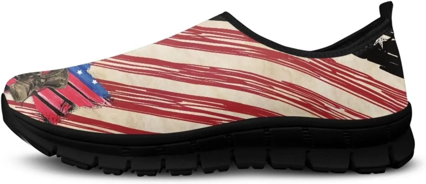 Low-Cut Flag Print Casual Shoes - Polyester Fabric, Non-Slip Walking Shoes Women's Tennis Shoes