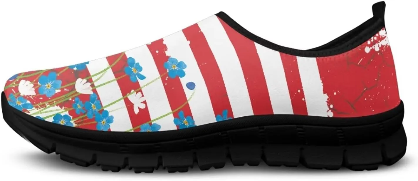 Low-Cut Flag Print Casual Shoes - Polyester Fabric, Non-Slip Walking Shoes Women's Tennis Shoes