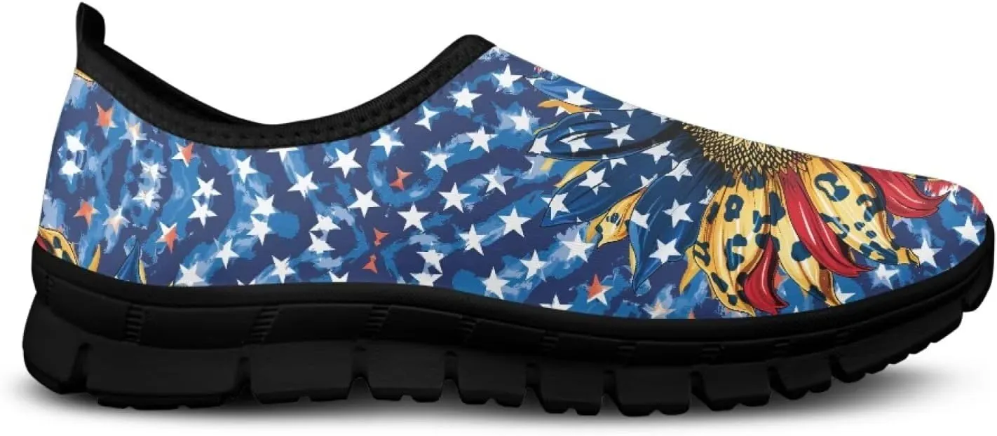 Low-Cut Flag Print Casual Shoes - Polyester Fabric, Non-Slip Walking Shoes Women's Tennis Shoes