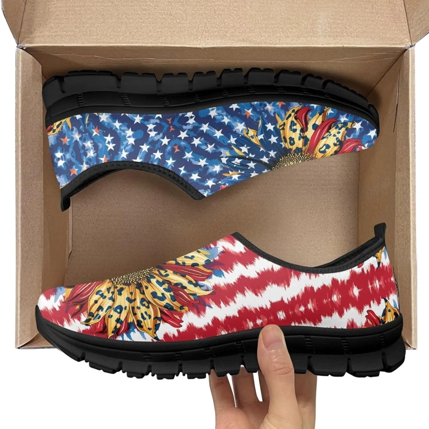 Low-Cut Flag Print Casual Shoes - Polyester Fabric, Non-Slip Walking Shoes Women's Tennis Shoes
