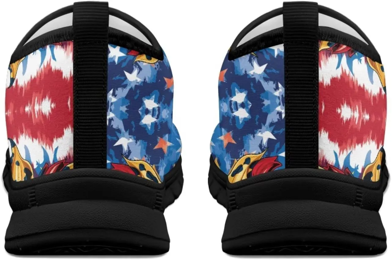 Low-Cut Flag Print Casual Shoes - Polyester Fabric, Non-Slip Walking Shoes Women's Tennis Shoes