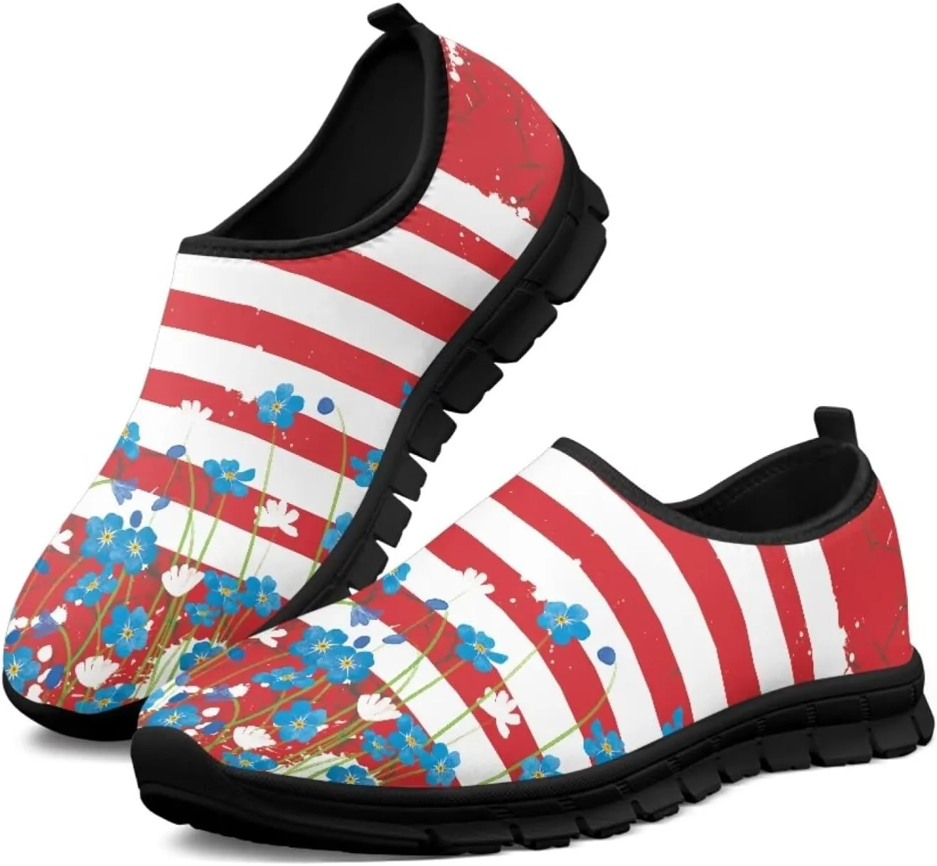 Low-Cut Flag Print Casual Shoes - Polyester Fabric, Non-Slip Walking Shoes Women's Tennis Shoes