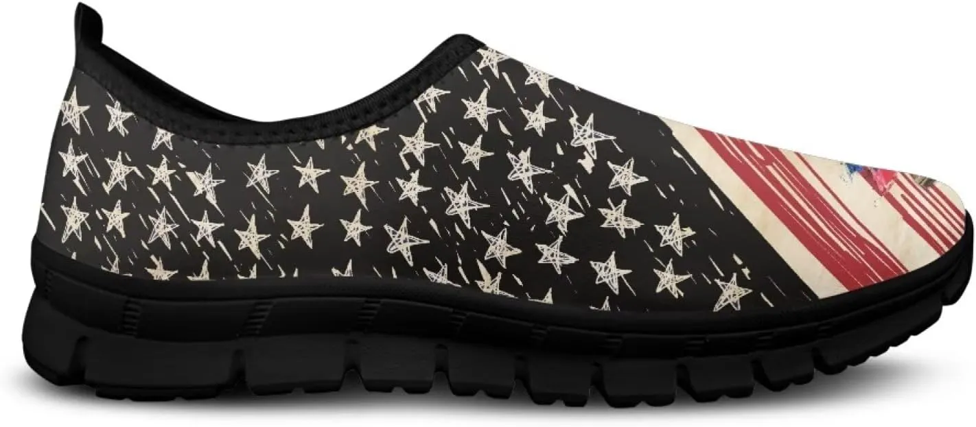 Low-Cut Flag Print Casual Shoes - Polyester Fabric, Non-Slip Walking Shoes Women's Tennis Shoes