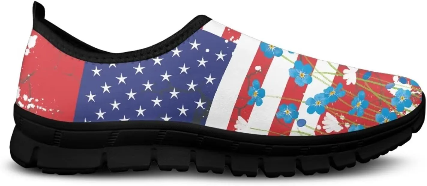 Low-Cut Flag Print Casual Shoes - Polyester Fabric, Non-Slip Walking Shoes Women's Tennis Shoes