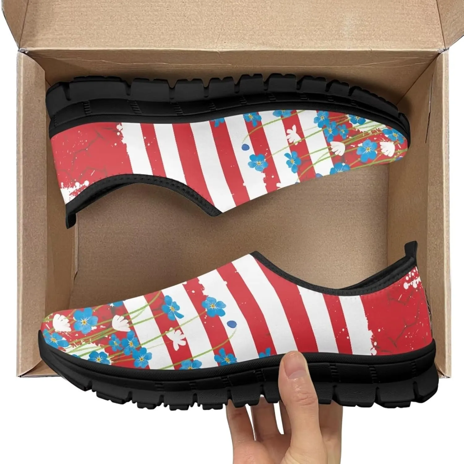 Low-Cut Flag Print Casual Shoes - Polyester Fabric, Non-Slip Walking Shoes Women's Tennis Shoes