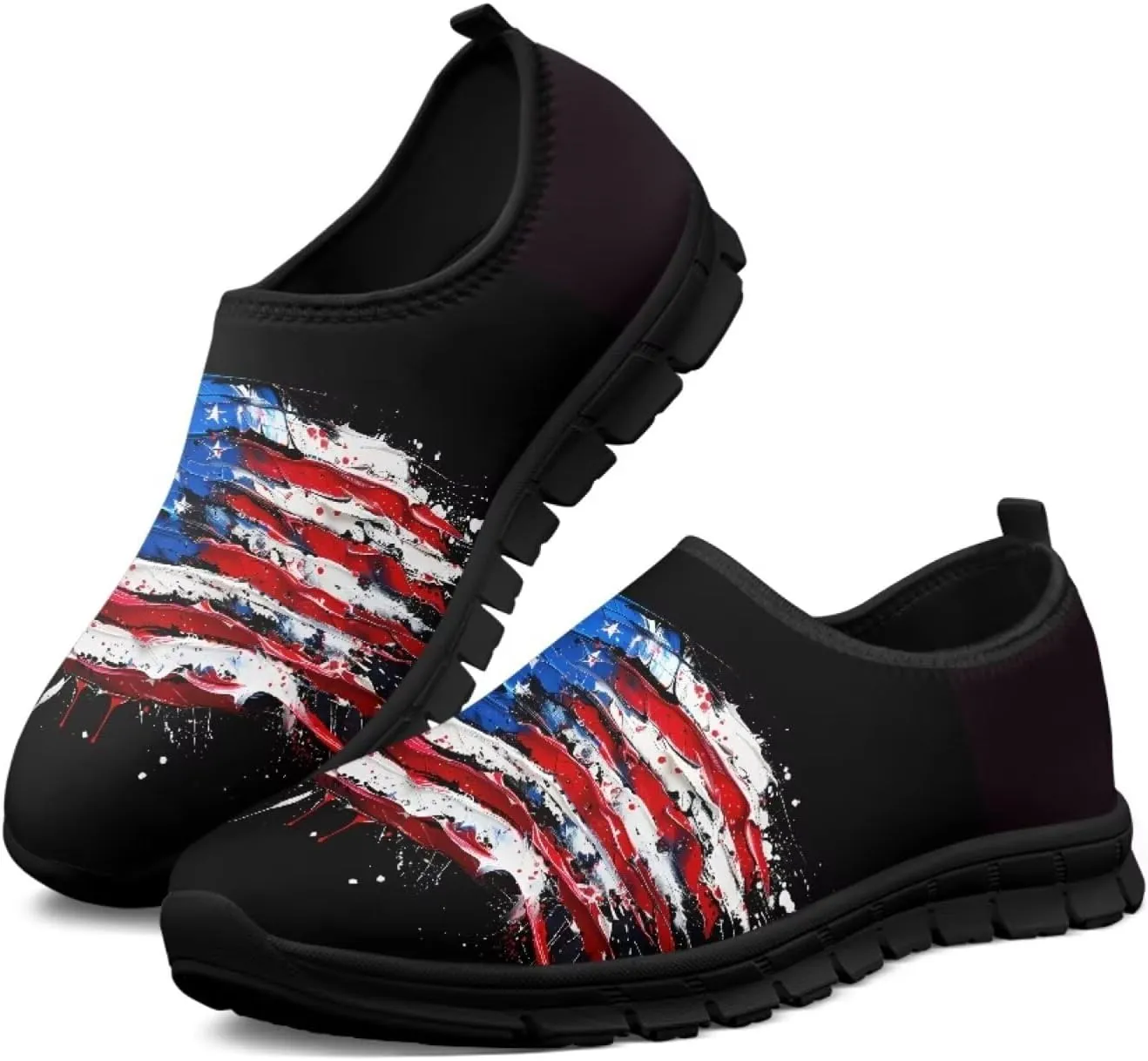 Low-Cut Flag Print Casual Shoes - Polyester Fabric, Non-Slip Walking Shoes Women's Tennis Shoes