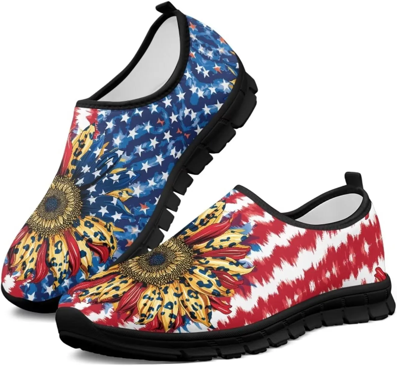 Low-Cut Flag Print Casual Shoes - Polyester Fabric, Non-Slip Walking Shoes Women's Tennis Shoes