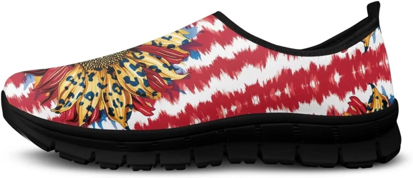 Low-Cut Flag Print Casual Shoes - Polyester Fabric, Non-Slip Walking Shoes Women's Tennis Shoes