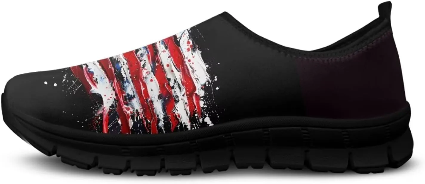 Low-Cut Flag Print Casual Shoes - Polyester Fabric, Non-Slip Walking Shoes Women's Tennis Shoes