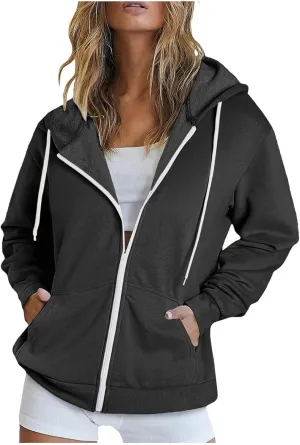 LRMQS Womens Fall Fashion 2024 Hoodies Zip up Long Sleeve Sweatshirt Jackets with Pocket Loose Casual Trendy Clothes Outfits