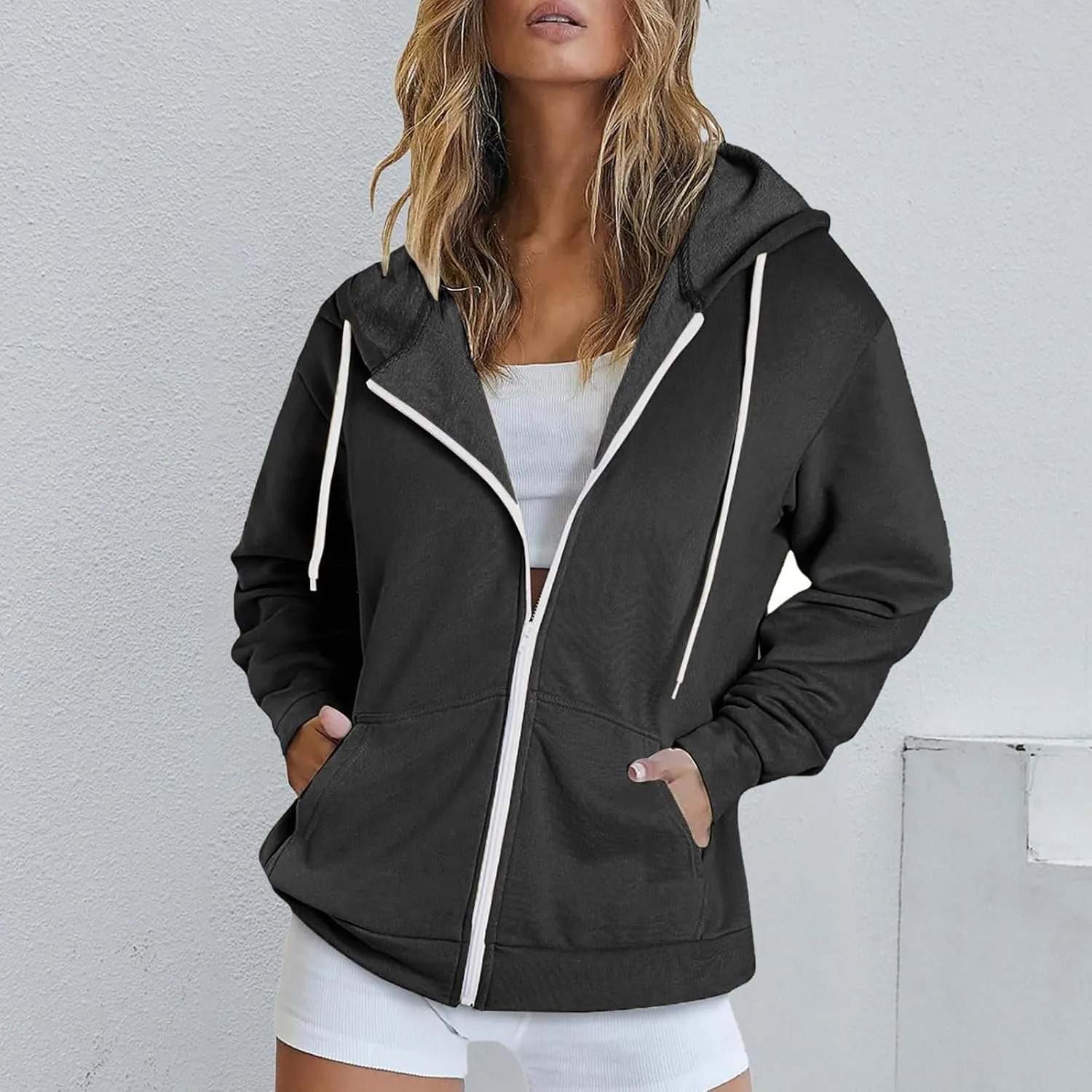 LRMQS Womens Fall Fashion 2024 Hoodies Zip up Long Sleeve Sweatshirt Jackets with Pocket Loose Casual Trendy Clothes Outfits