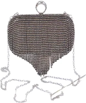 Luxury Rhinestone Heart Shape Tassel Evening Clutch Bag Shoulder Chain and Crystal Fringe for Weddings Parties