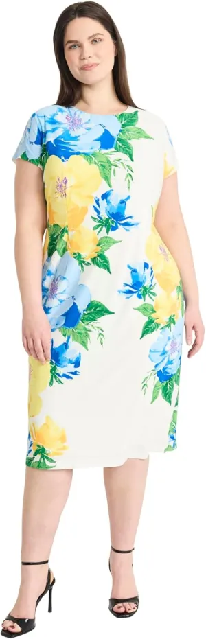 Maggy London Women's Classic Form-Fitting Cap Sleeve Crew Neck Matte Jersey Midi Sheath-Special Occasion Wedding Guest Dress