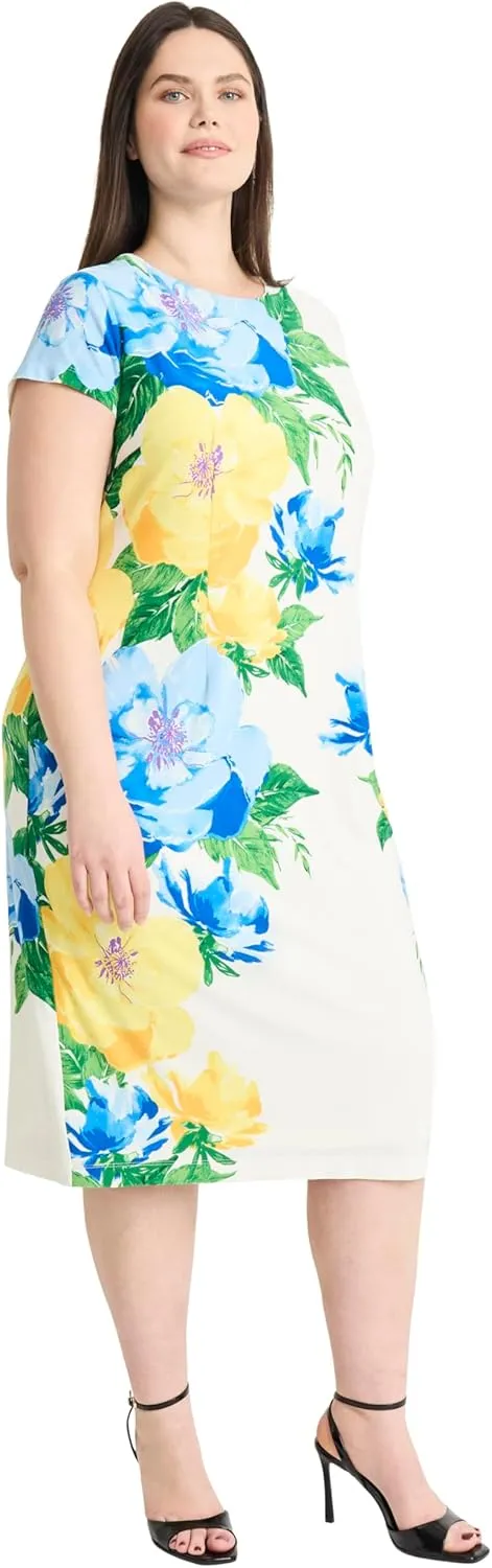 Maggy London Women's Classic Form-Fitting Cap Sleeve Crew Neck Matte Jersey Midi Sheath-Special Occasion Wedding Guest Dress