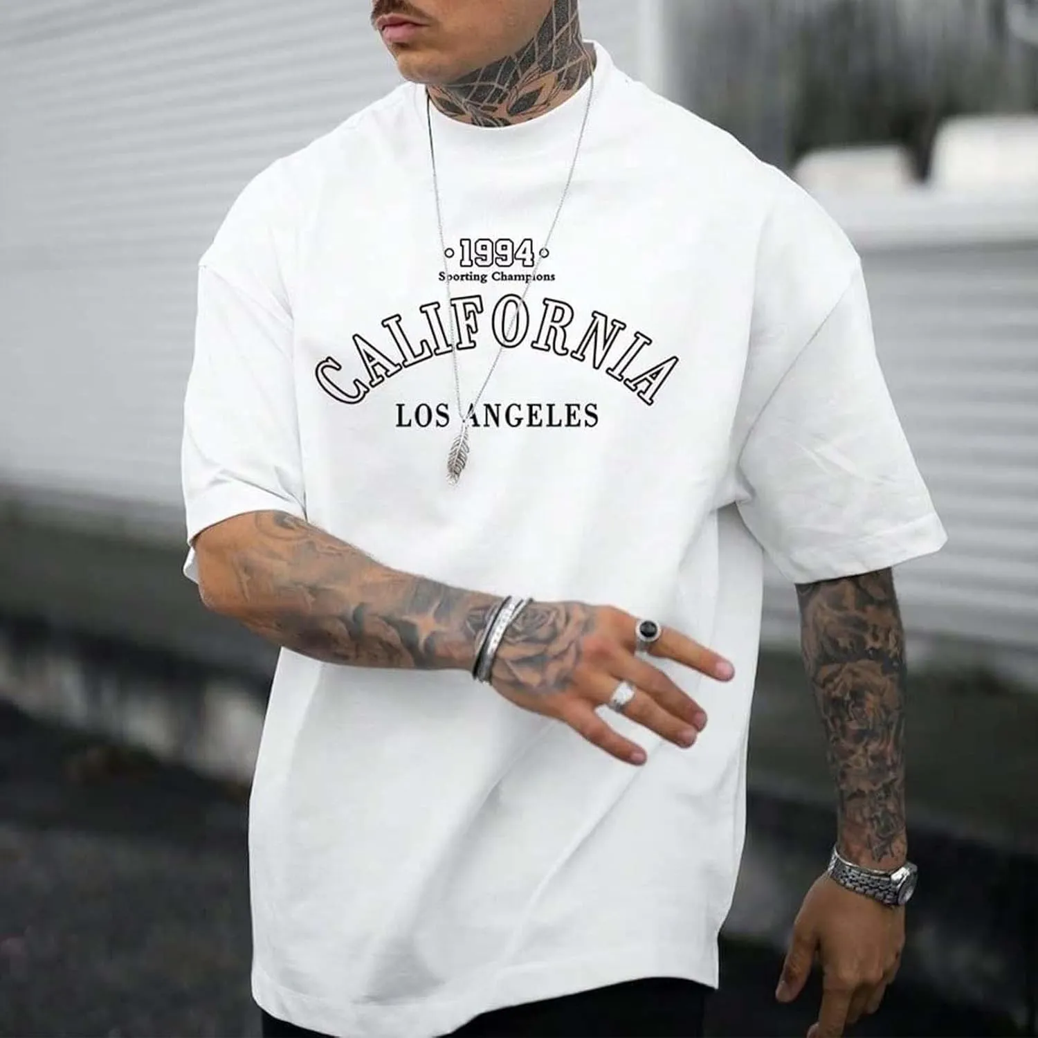 Male Oversize Spring and Summer Trend Young Large Size Printing Short Sleeve T Shirt Top Spandex T Shirt Men
