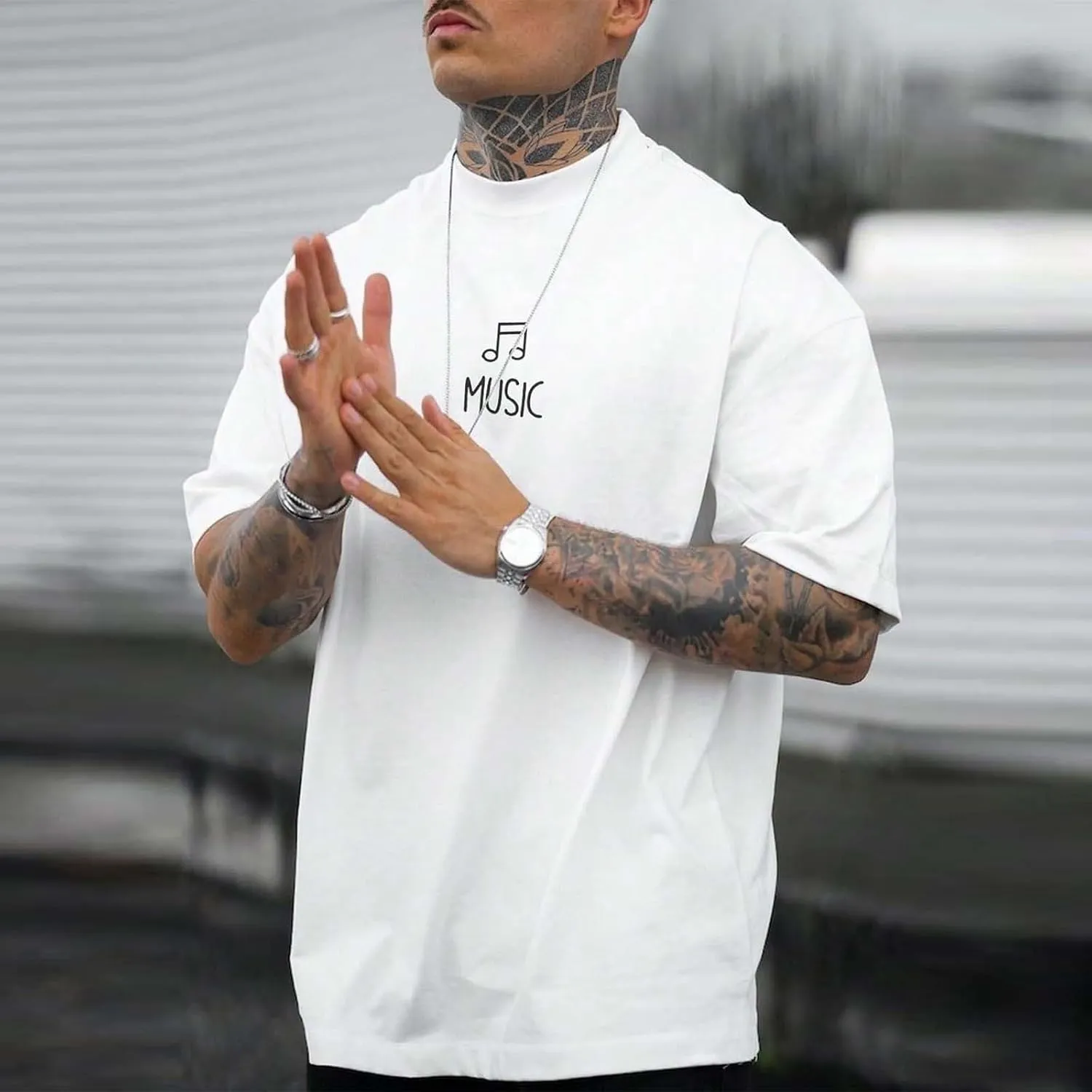 Male Oversize Spring and Summer Trend Young Large Size Printing Short Sleeve T Shirt Top Spandex T Shirt Men