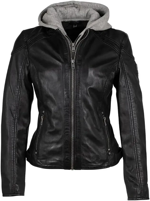 Mauritius Women's Allice Genuine Leather Jacket With Detach Hood