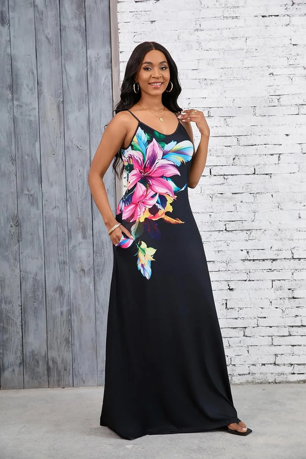 Maxi Dress for Women 2025 Plus Size Summer Casual Sexy Floral Sleeveless Vacation Long Sundresses with Pockets