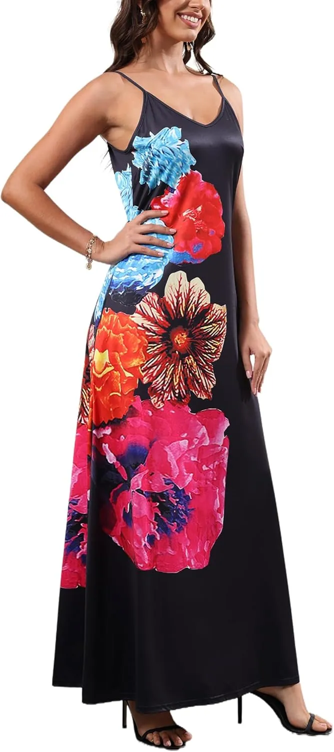 Maxi Dress for Women 2025 Plus Size Summer Casual Sexy Floral Sleeveless Vacation Long Sundresses with Pockets