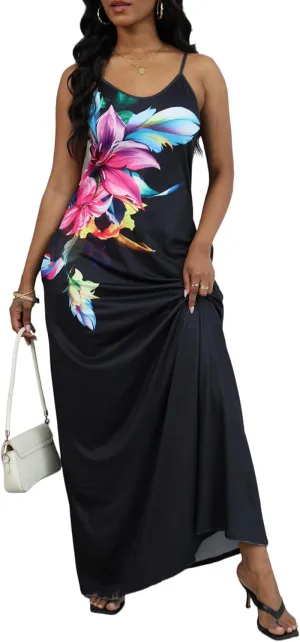 Maxi Dress for Women 2025 Plus Size Summer Casual Sexy Floral Sleeveless Vacation Long Sundresses with Pockets