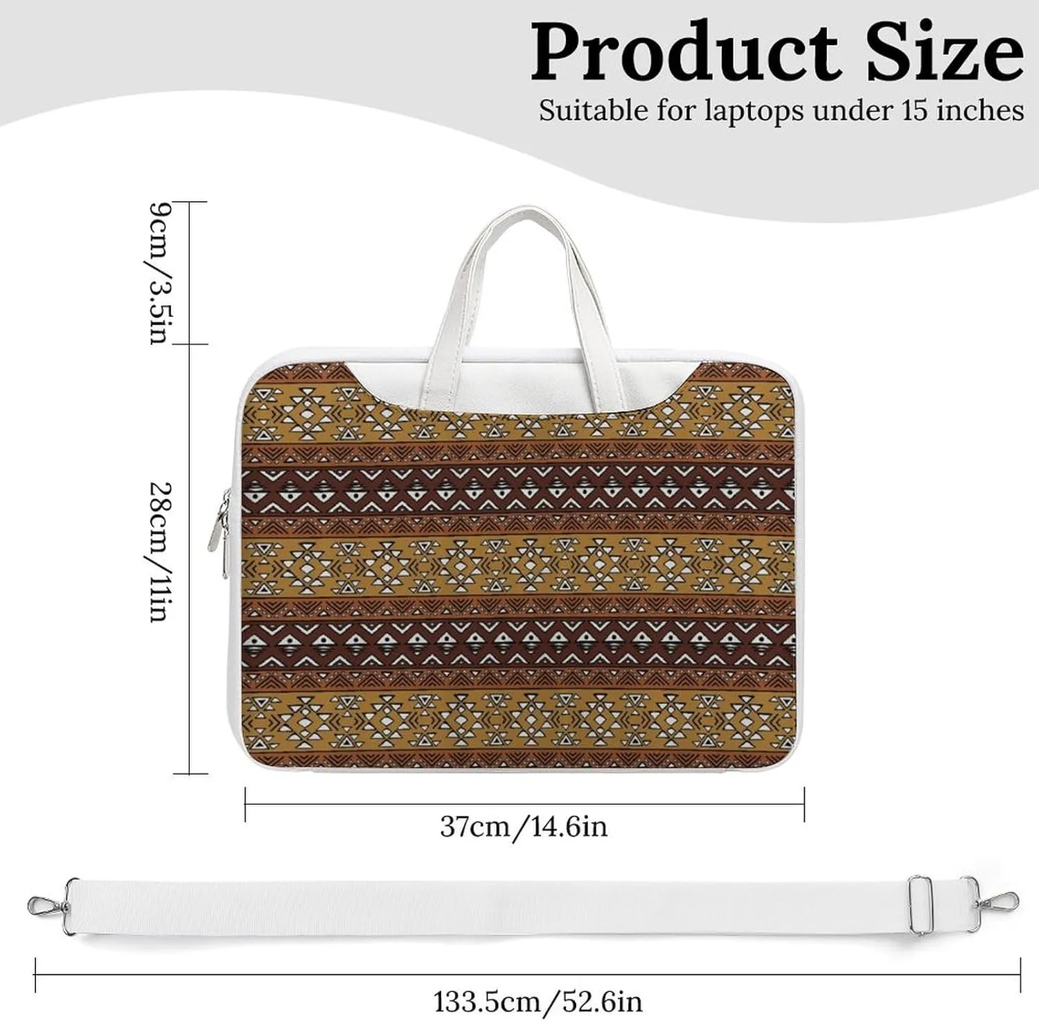Maya Horizontal Geometric Pattern Leather Bag Laptop Case Slim Water Resistant Computer Bags with Handle Briefcase for Work