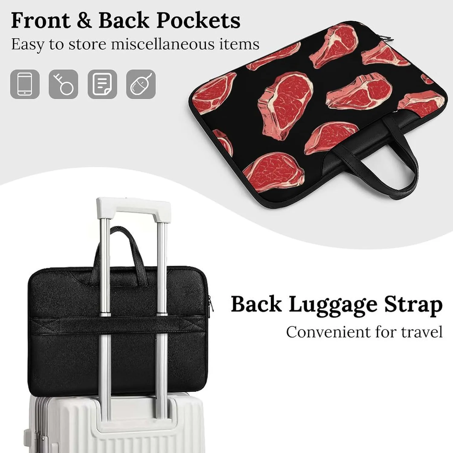 Meat Red Steaks Leather Bag Laptop Case Slim Water Resistant Computer Bags with Handle Briefcase for Work