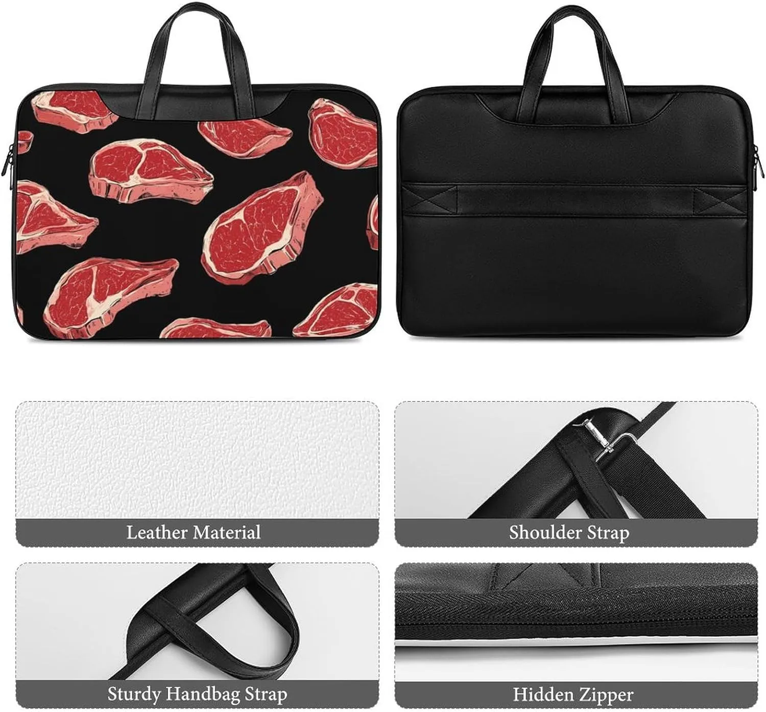 Meat Red Steaks Leather Bag Laptop Case Slim Water Resistant Computer Bags with Handle Briefcase for Work