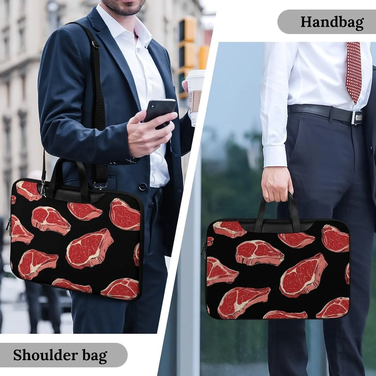 Meat Red Steaks Leather Bag Laptop Case Slim Water Resistant Computer Bags with Handle Briefcase for Work