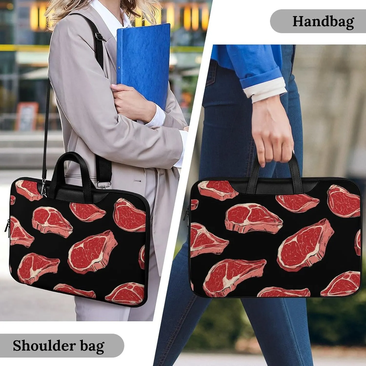 Meat Red Steaks Leather Bag Laptop Case Slim Water Resistant Computer Bags with Handle Briefcase for Work