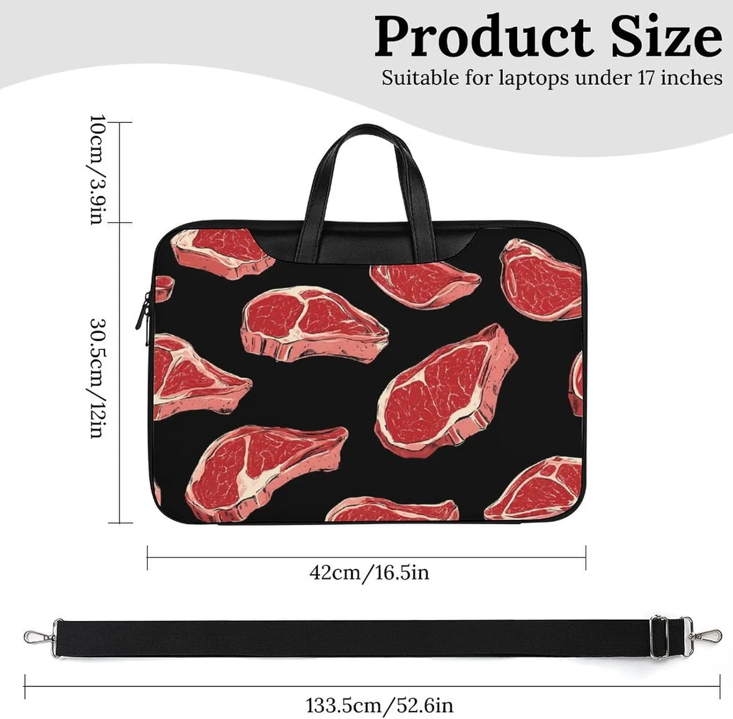 Meat Red Steaks Leather Bag Laptop Case Slim Water Resistant Computer Bags with Handle Briefcase for Work
