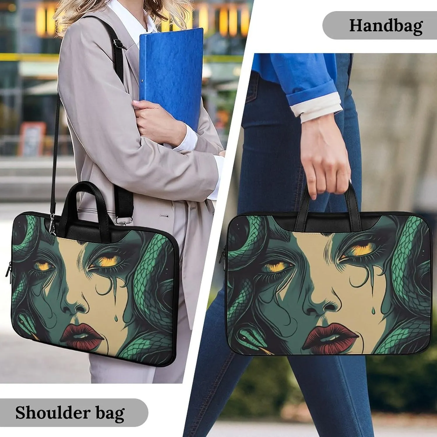 Medusa Greek Mythology Leather Bag Laptop Case Slim Water Resistant Computer Bags with Handle Briefcase for Work