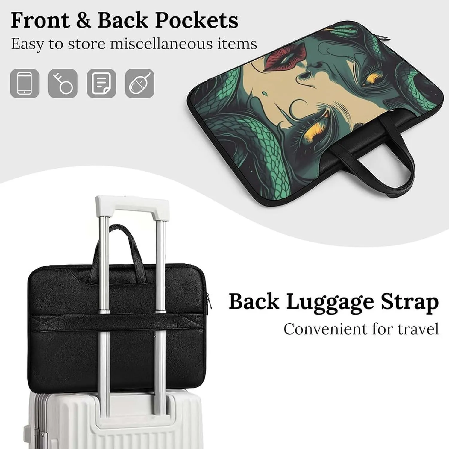 Medusa Greek Mythology Leather Bag Laptop Case Slim Water Resistant Computer Bags with Handle Briefcase for Work