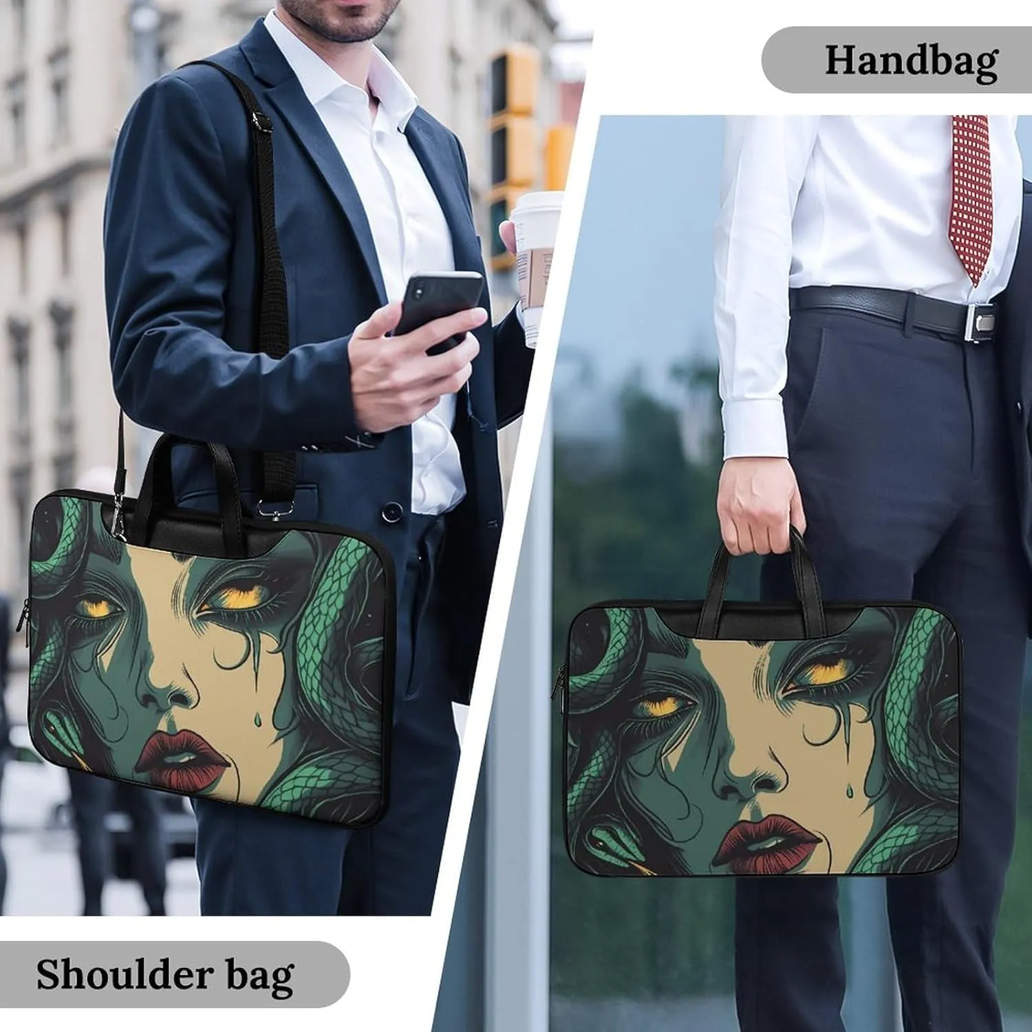 Medusa Greek Mythology Leather Bag Laptop Case Slim Water Resistant Computer Bags with Handle Briefcase for Work