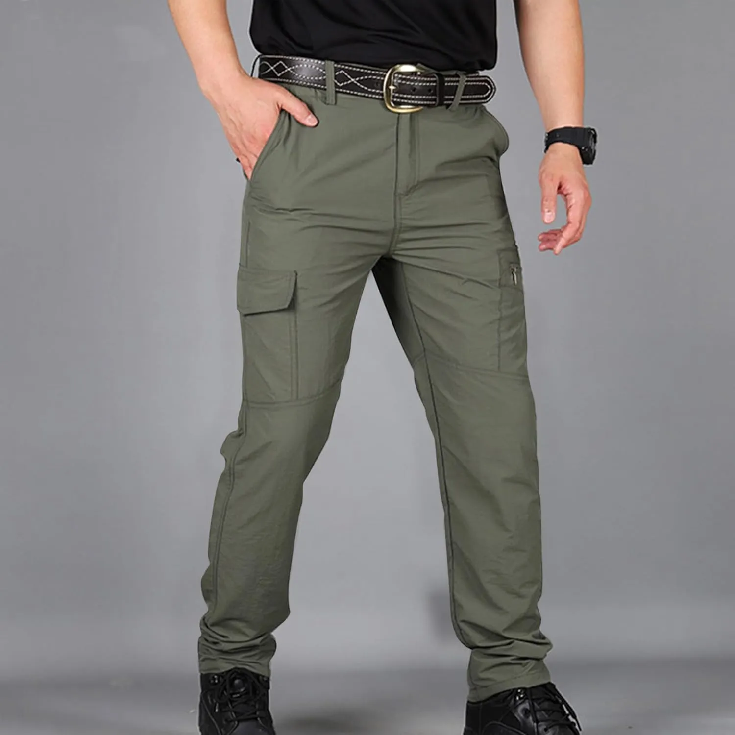 Men Cargo Pants Casual Outdoor Straight Leg Pants with Multiple Pockets Slim Fit Pants Fashion Trousers Hiking Pants
