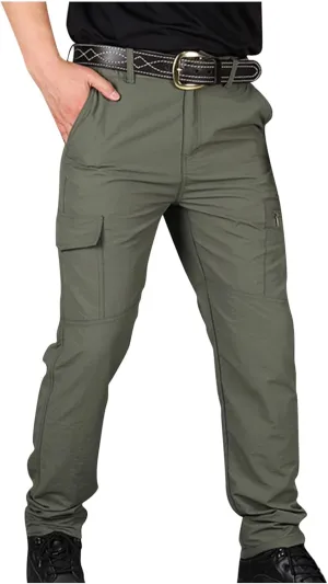 Men Cargo Pants Casual Outdoor Straight Leg Pants with Multiple Pockets Slim Fit Pants Fashion Trousers Hiking Pants