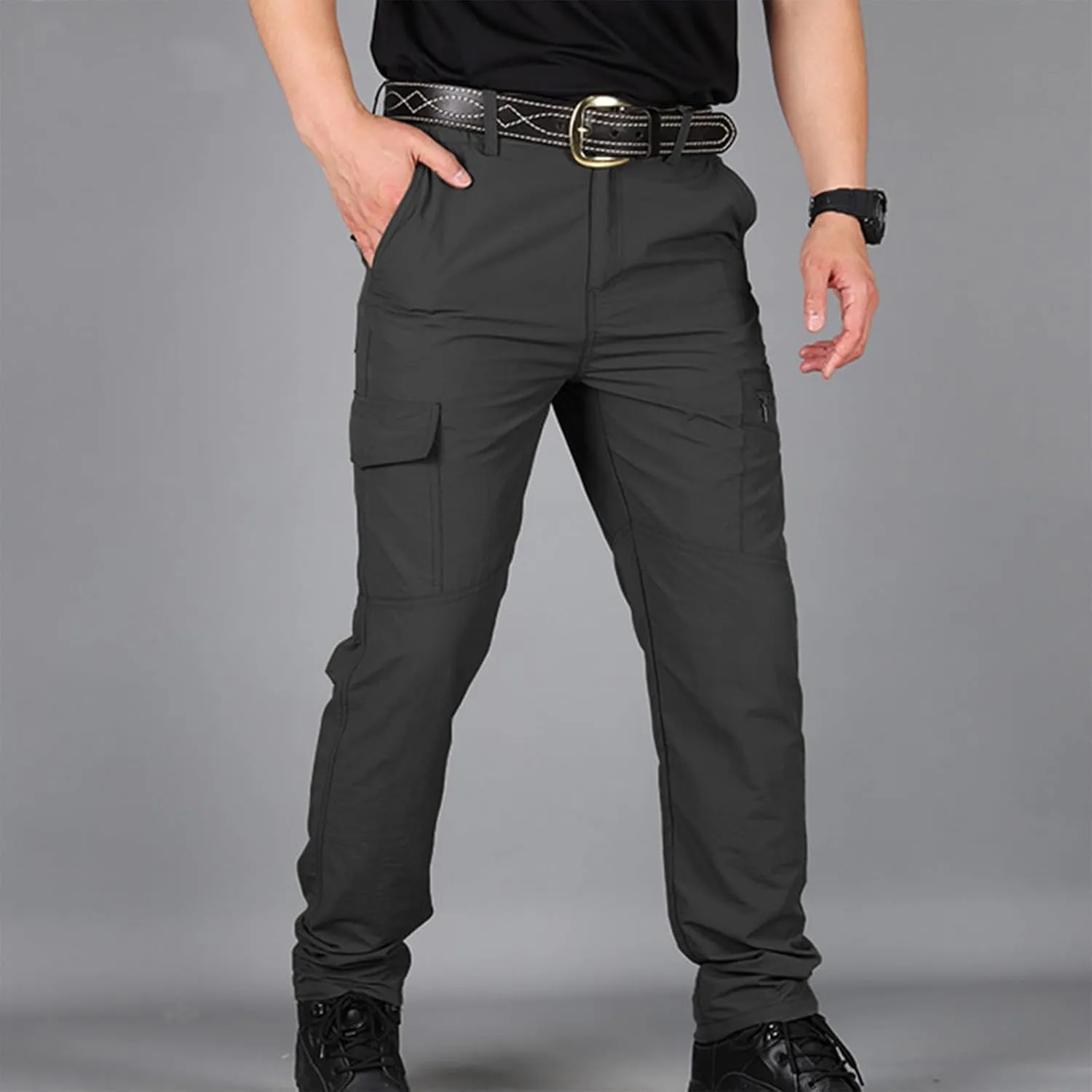 Men Cargo Pants Casual Outdoor Straight Leg Pants with Multiple Pockets Slim Fit Pants Fashion Trousers Hiking Pants
