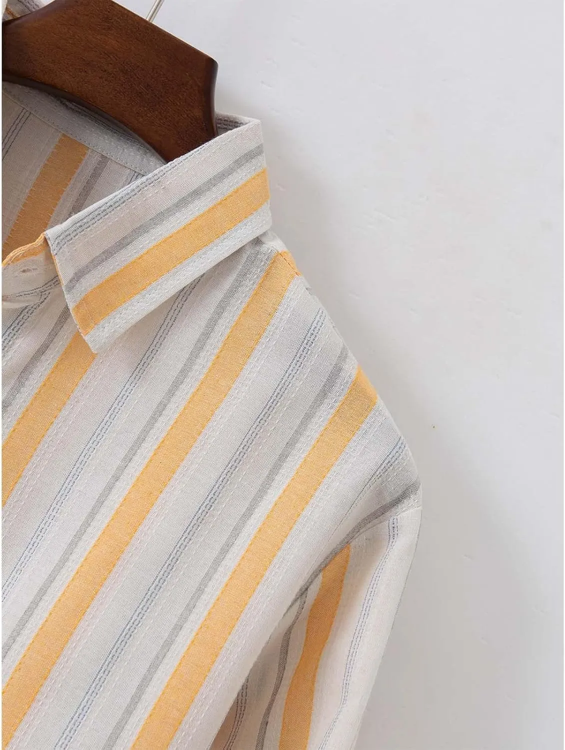 Men Cotton and Linen Shirt Button Down Lapel Striped Printed Long Sleeve Blouse Tops Casual Soft Slim Fit Shirts