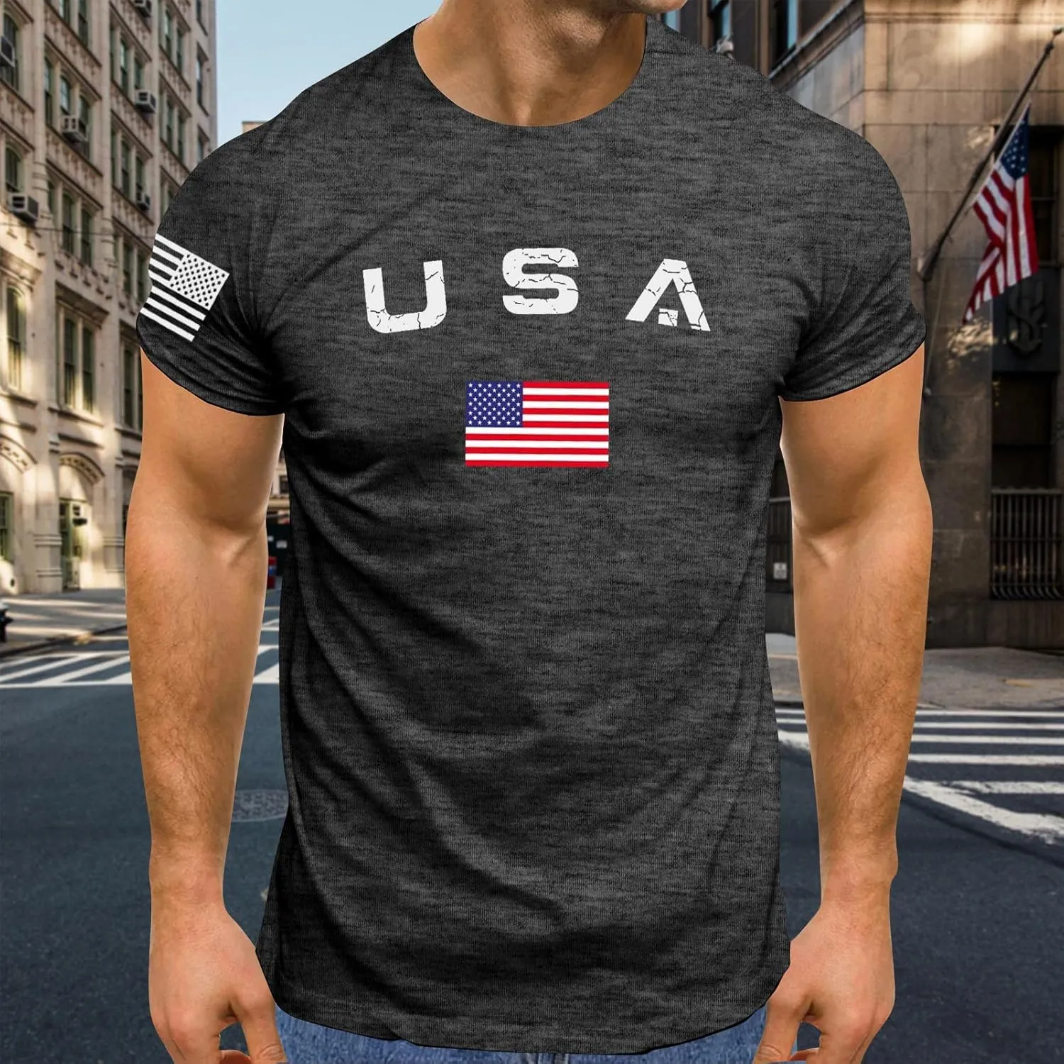 Men's American USA Flag Patriotic T-Shirts 4th of July Shirts Graphic Tees Summer Short Sleeve Workout Shirt