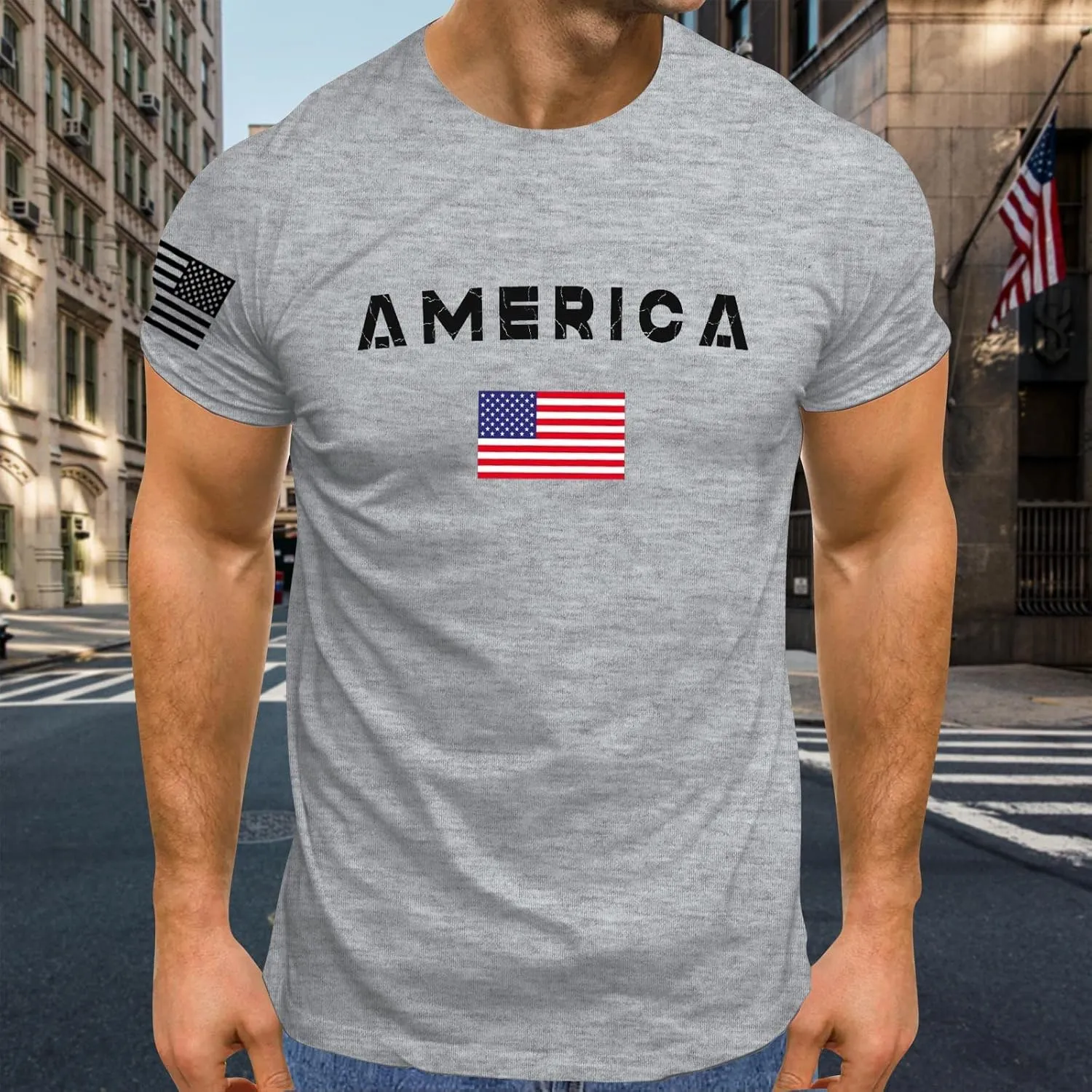 Men's American USA Flag Patriotic T-Shirts 4th of July Shirts Graphic Tees Summer Short Sleeve Workout Shirt