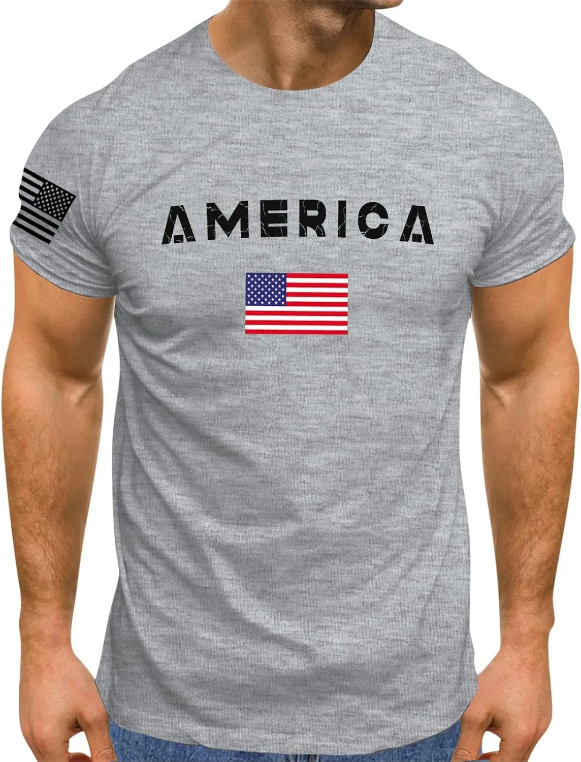 Men's American USA Flag Patriotic T-Shirts 4th of July Shirts Graphic Tees Summer Short Sleeve Workout Shirt