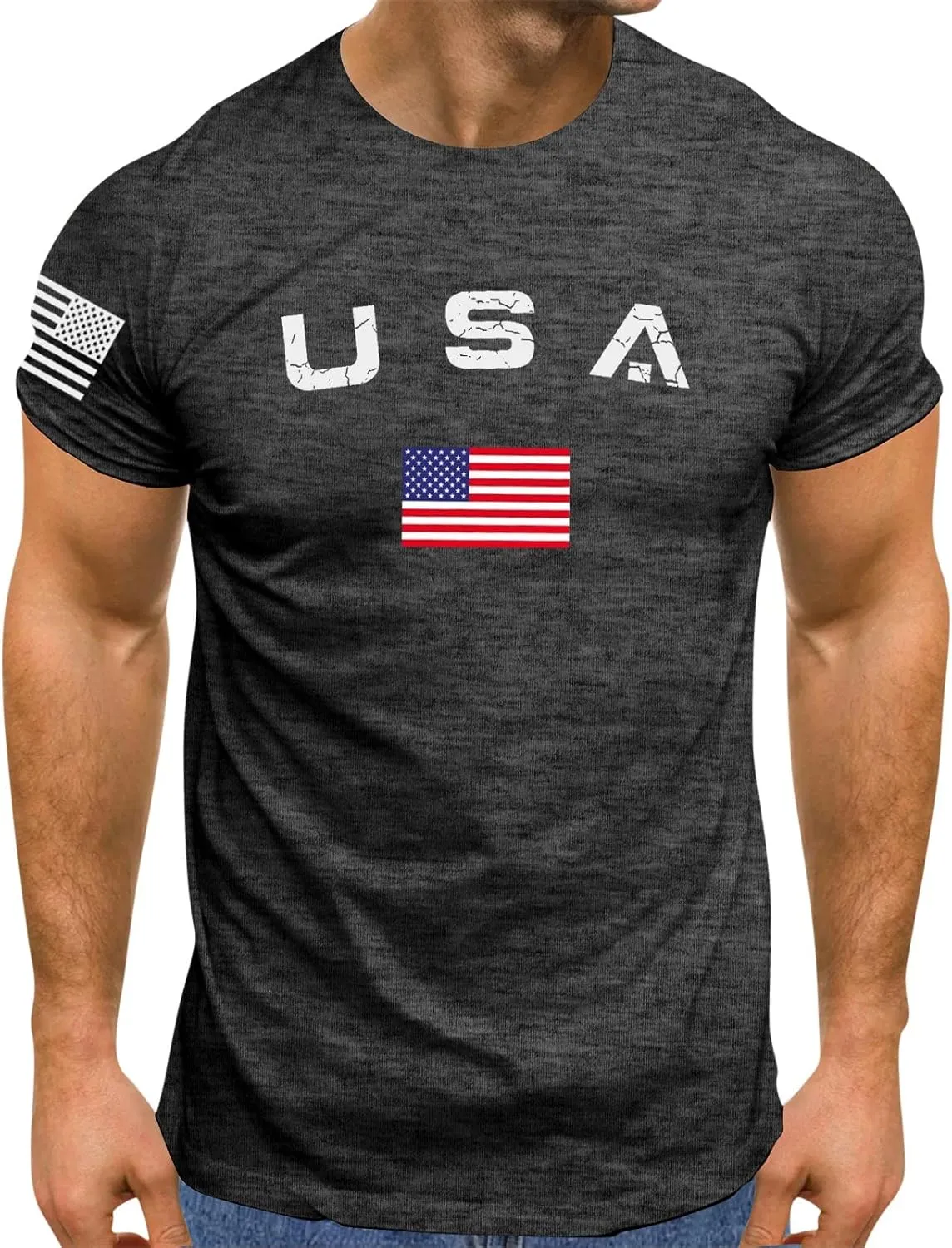Men's American USA Flag Patriotic T-Shirts 4th of July Shirts Graphic Tees Summer Short Sleeve Workout Shirt