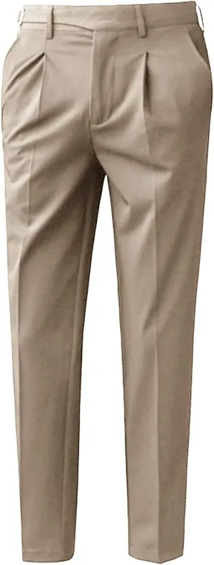 Men's Athletic-Fit Casual Stretch Pant Slim Fit Flat-Front Pants Loose Suit Pants Business Trousers Chino Pant (28,Khaki)