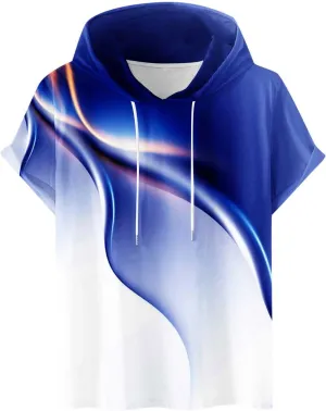 Mens Boys Light Weight Short Sleeve Hoodie Casual Pullover Hooded T-Shirt 3D Line Colorful Graphic Printed Casual Shirts