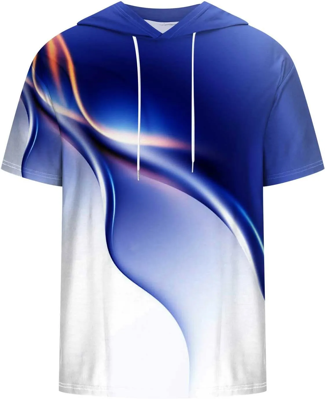 Mens Boys Light Weight Short Sleeve Hoodie Casual Pullover Hooded T-Shirt 3D Line Colorful Graphic Printed Casual Shirts
